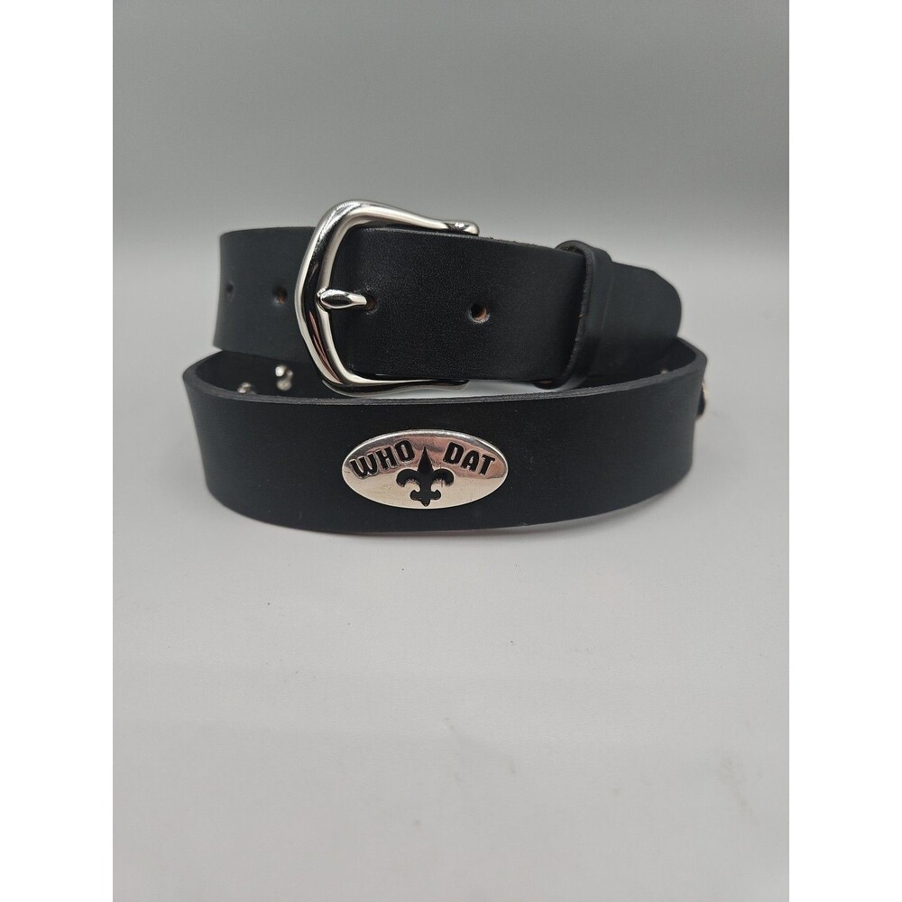 Who Dat Saints Crescent Saddle Leather 1.25" Black Belt Handmade USA Size 30